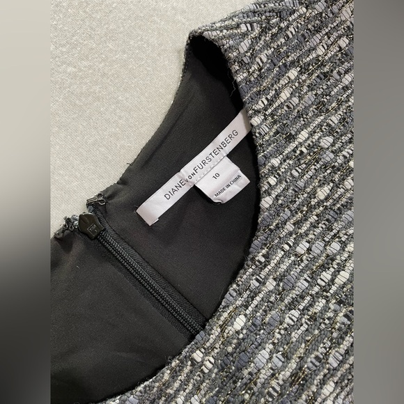 Diane Von Furstenberg Tweed Sheath Dress Mini Blue Gray Academia Office Size 10 - Picture 5 of 16